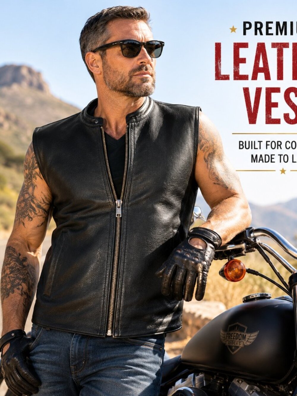 Genuine Leather Vest Mens 1.4mm Cowhide Motorcycle Biker Concealed Carry Black